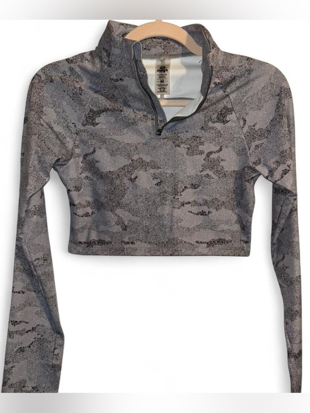 Mono B Gray Camo Cropped Quarter-Zip Active Top